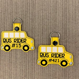 Personalized Bus Number Bag Tag: School Bus Rider Keychain