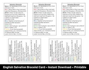 Druckbare englische Heils-Armband-Karte, Evangelium-Armband-Karte, Farben des Glaubens-Karte