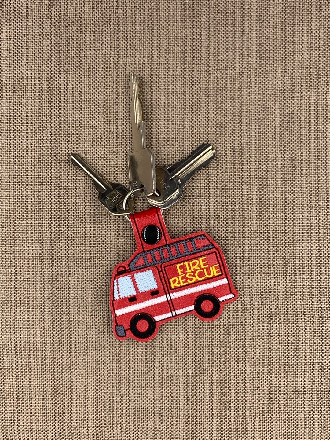 Embroidered Fire Truck Key Chain: Firefighter Bag Tag - Etsy