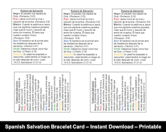 Printable Spanish Salvation Bracelet Card, Gospel Bracelet Card, Colors of Faith Card