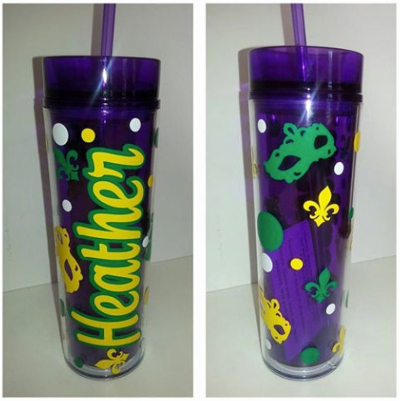 Mardi Gras Skinny Tumbler 16 oz With Straw Mardi Gras Tumbler Etsy