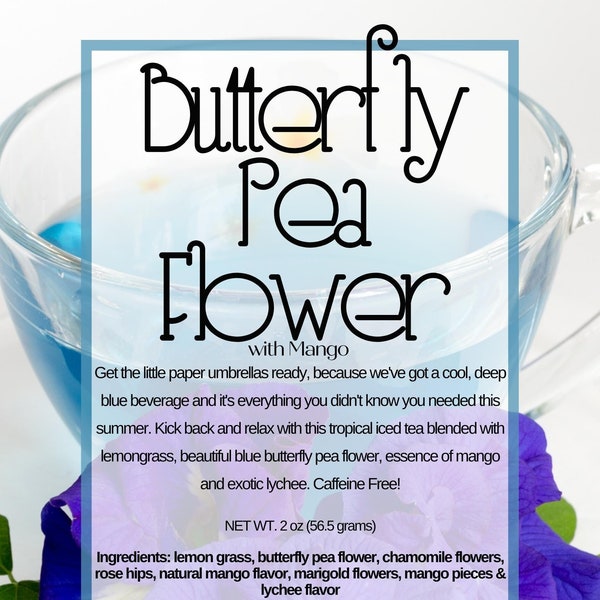 Butterfly Pea Flower Herbal Tea Infusion| Caffeine Free Herbal Loose Leaf Tea 2 ounces