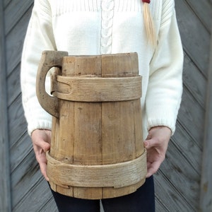 Antique wooden vase Large pitcher Huge Wood mug Primitive rustic decor Kitchen table centerpiece Anniversary Gift Country cottage tall vase