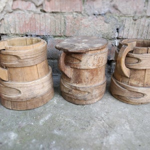 Antique wooden mug Primitive decor Weathered wood table centerpiece 1920s Rustic kitchen bud vase Country decor Farmhouse primitives