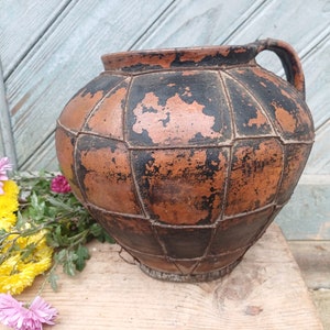 Large ceramic crock Antique clay pitcher Wabi sabi ceramics Earthenware vase Ancient country pottery primitives Rustic farmhouse decor