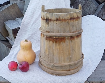 Antique umbrella stand vase Large wooden floor vase Rustic umbrella holder Primitive farmhouse home decor Country wood 16" h