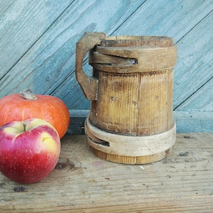 Primitive antique wooden mug Weathered wood table centerpiece 1920s bud vase Rustic home decor Cabin gift idea Farmhouse primitives