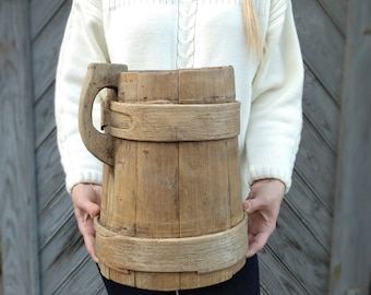 Antique wooden vase Large pitcher Huge Wood mug Primitive rustic decor Kitchen table centerpiece Anniversary Gift Country cottage tall vase