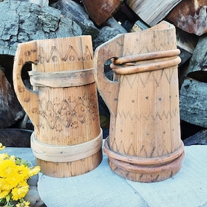 Antique tall flower vase Large hand carved wooden vase Farmhouse home decor Rustic kitchen decor Table centerpiece Primitive umbrella holder