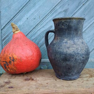 Vintage vase Clay ceramic Black crock Large Antique pitcher Country pottery Farmhouse pot Primitives decor Old rustic jug Country vessel