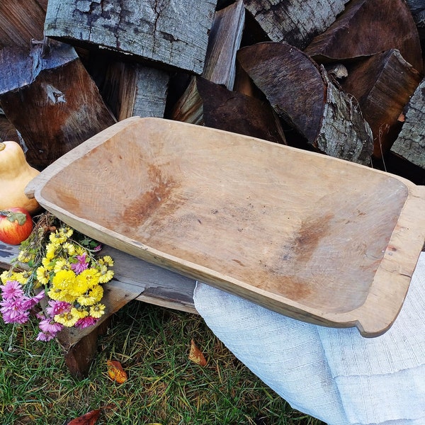 Antique wooden bowl Old dough bowl Large bowl Primitives antique rustic decor Handcarved bowl Country farmhouse table centerpiece Bread bowl