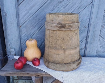 Antique box of wood XL Rustic pail bucket Wooden hamper Large vase Primitives country decor Unique gift Farmhouse kitchen storage