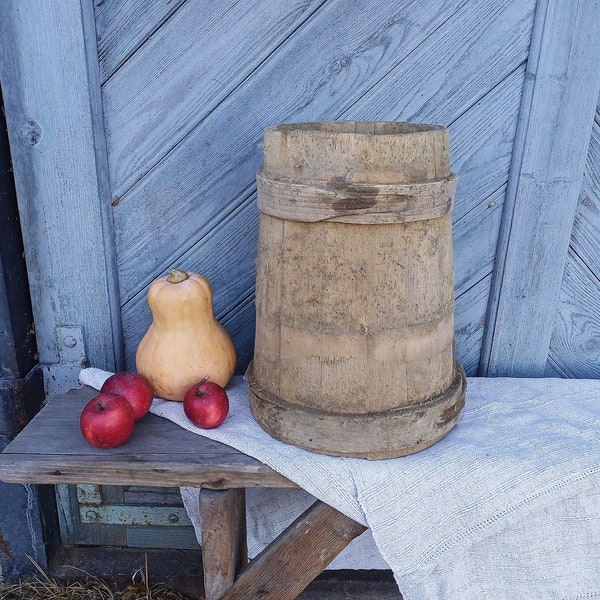 Antique box of wood XL Rustic pail bucket Wooden hamper Large vase Primitives country decor Unique gift Farmhouse kitchen storage