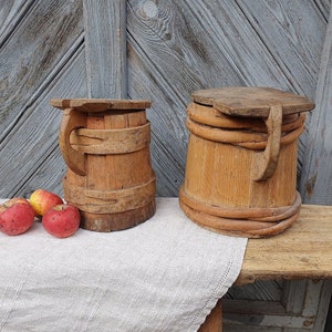 Antique box of wood XXL Rustic pail bucket with lid Wooden bowl Large vase Primitives country decor Unique gift Farmhouse kitchen storage