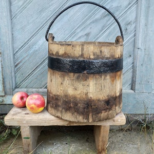 Primitive antique hamper Rustic wooden vase bucket for home decor Wood bowl Country kitchen decor Large wooden vase Farmhouse cottage
