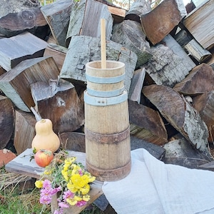 Wooden butter churn Primitive antique country decor Large churn Farmhouse vase Rustic home decor Wood vessel Full set