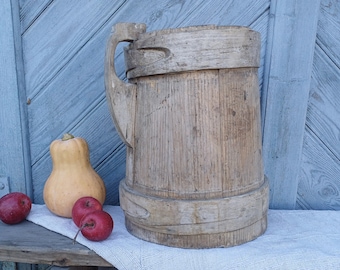 Antique wood vase XXL Primitive wooden pitcher Rustic home decor Tall vase Large jug Country cottage Farmhouse kitchen table centerpiece