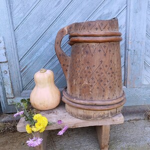Antique wood vase Tall wooden vase Vintage rustic decor Kitchen storage container Farmhouse vase Primitive antiques Country cottage