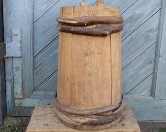 Floor vase Rustic wooden vase Primitive antique country tall vase Farmhouse umbrella holder 1920s antiques