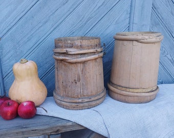 Keukenopslagcontainer Houten kist Antieke houten vaas Primitieve houten emmer Rustiek huisdecor Landelijk tafelstuk Boerderijhuisje