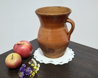 Rustic vase Vintage Ceramic crock Potthery jug Clay Pitcher Country kitchen Primitive decor Ukrainian antiques Farmhouse earthenware vessel