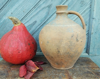 Large ceramic crock Vintage amphora Antique clay pitcher Rustic vase Country gift potthery pitcher No glazed rustic pottery jug