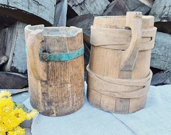 Keukenopslagcontainer Houten kist Antieke houten vaas Primitieve houten emmer Rustiek huisdecor Landelijk tafelstuk Boerderijhuisje