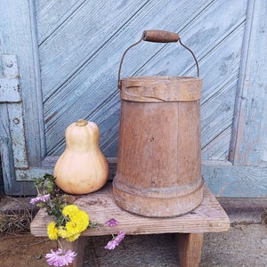 Rustic home decor Primitive antique bucket Wood bowl Country decor Large wooden vase Dough bowl Brown Shabby chic farmhouse cottage
