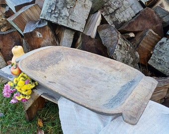 Primitive antique wooden bowl Rustic home decor Large dough bowl Wooden trencher Oversized serving bowl Dark country decor Farmhouse antique