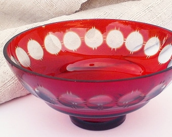 Salad bowl Cranberry red glass bowl for serving, fruit, candy Vintage glasswere