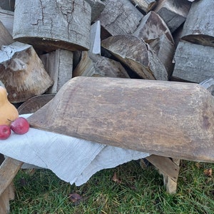 Antique wooden bowl Primitive dough bowl Country wooden trencher Rustic home decor Large bowl Table centerpiece Farmhouse cottage Cabin image 8