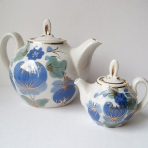 Vintage Teapot Set Porcelain Teapot and Creamer Set Blue and white China Gett well soon gift idea
