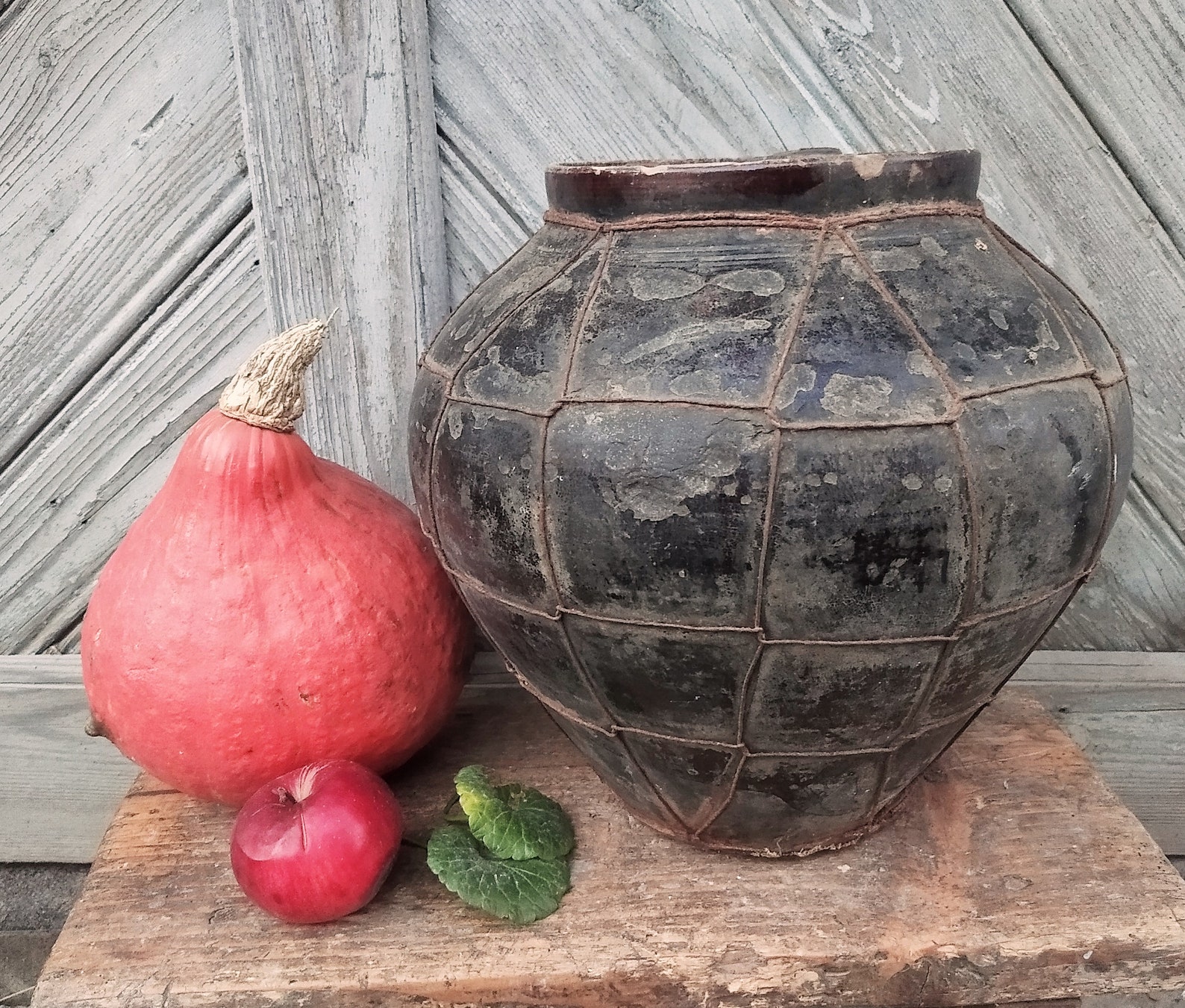 Large Antique Crock Vase Unique Baked Wire Ceramic Clay Vase Etsy