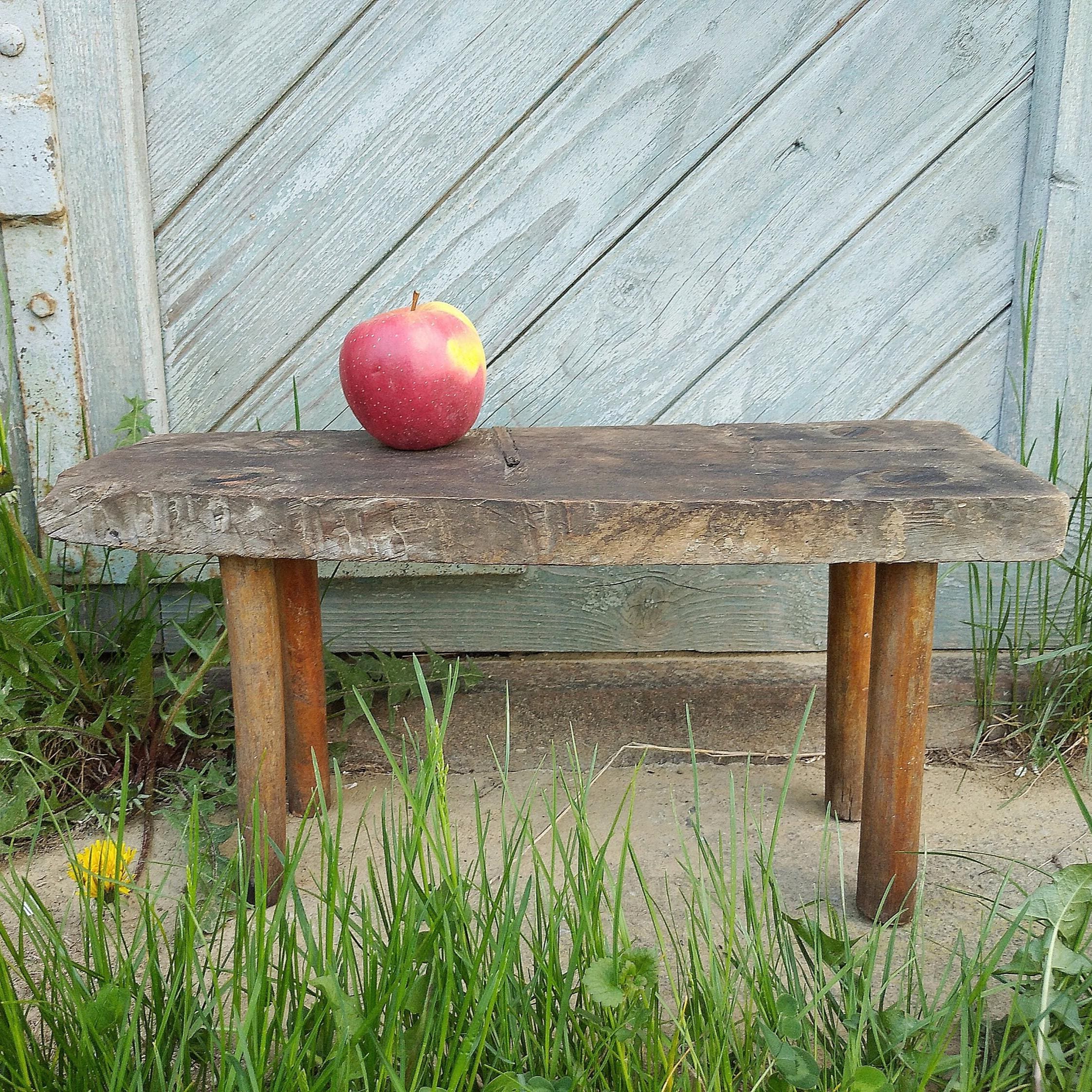 Antique Wood Stool Vintage Bench Small Wooden Seat Rustic Home Decor ...