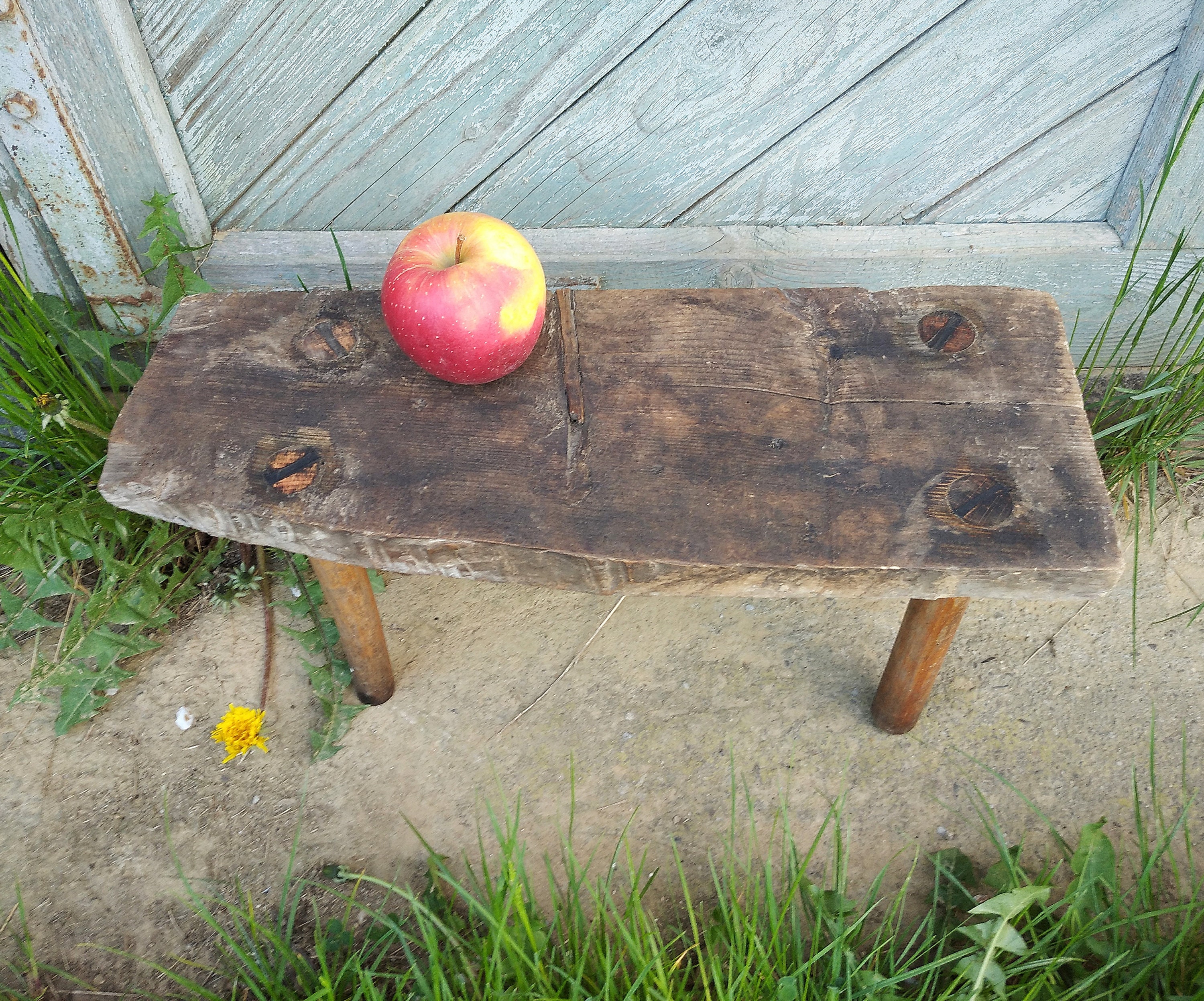 Antique Wood Stool Vintage Bench Small Wooden Seat Rustic Home Decor ...