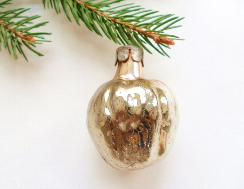 1950s Christmas decoration Golden nut Hazelnut Cone Antique glass bauble Shabby chic Christmas ornament Xmas tree decor Soviet Xmas