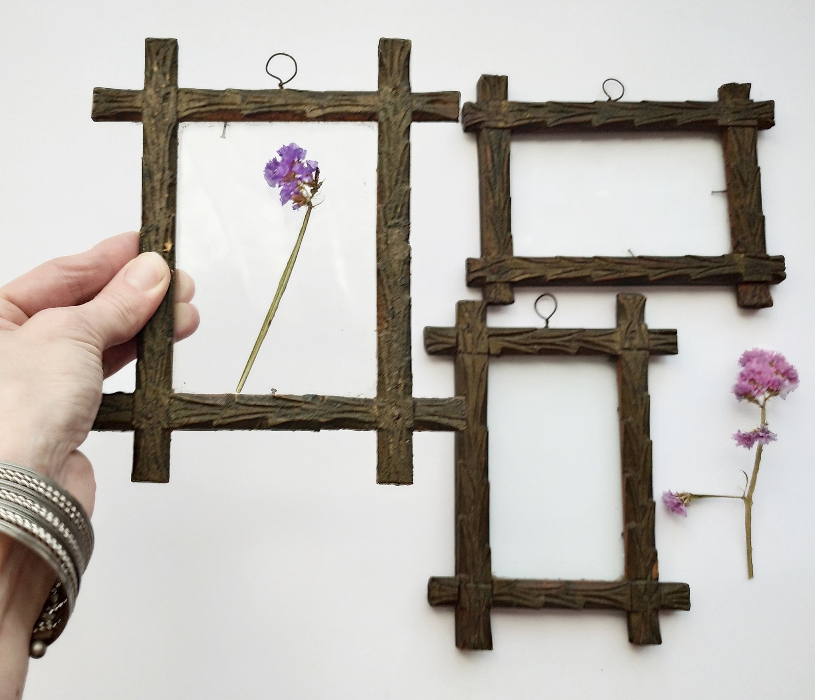 Antique frames set of three Wood photo frame set Primitive Etsy