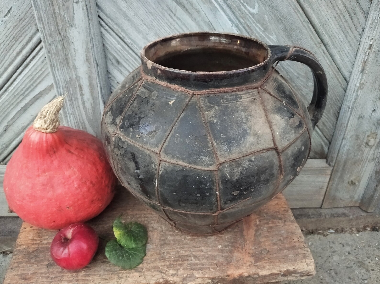 Large Antique Crock Vase Unique Baked Wire Ceramic Clay Vase Etsy