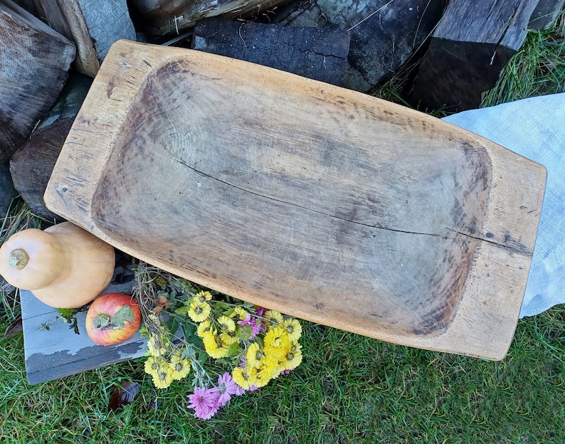 Rustic wooden dough bowl Antique bowl Wood bowl Primitives farmhouse Large bowl Eco friendly rustic decor Table centerpiece Country gift image 4