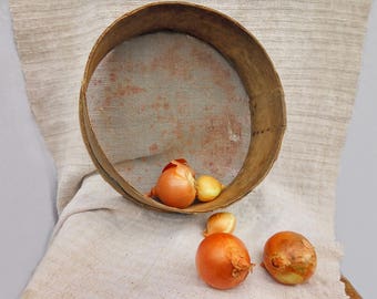 cesta de tamiz de madera Tamiz antiguo primitivo grande 12 "Decoración de pared de campo Colgante de pared redonda Casa de campo Boho boho Decoración de la cabaña