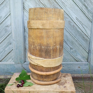 Porte-parapluie antique Grand vase en bois Vase de plancher Stand de parapluie rustique Décor de la maison de ferme Bois primitif de pays