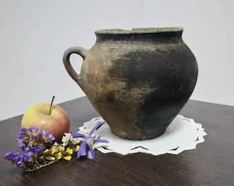 Country antique vase Dusty ceramic Large clay pot Rustic Primitive decor Anniversary gift idea Stoneware crock pottery 1920s