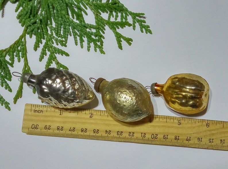 1950s Christmas decoration Golden nut Hazelnut Cone Antique glass bauble Shabby chic Christmas ornament Xmas tree decor Soviet Xmas