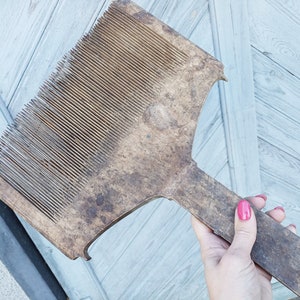 Primitive antique wooden wool comb Rustic home decor Country wall hangind Wool carder Farmhouse cottage tool Ethnic fibre arts Unique gift