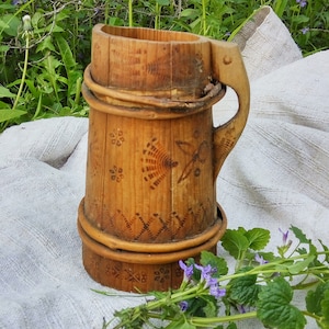 Antique wooden vase pitcher without nails or glue Primitive tall vase from farmhouse cottage 1930s flower vase Bud vase Table centerpiece