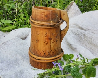 Antike Holzvase Krug ohne Nägel oder Kleber Primitive große Vase aus Bauernhaus Cottage 1930er Jahre Blumenvase Bud Vase Tisch Mittelstück