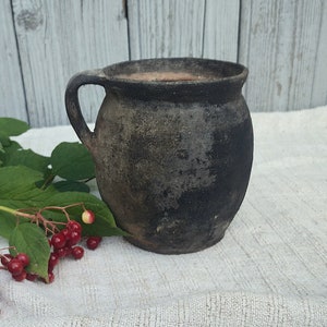 Vintage Topf mit Griff Black Clay Keramik ukrainische Keramik Bauernhaus Antiquitäten Landhaus Küche Großer antiker Topf Primitive Dekor