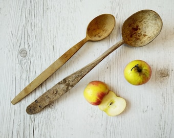 Large wooden spoons set Hand carved wood rustic kitchen decor Country cottage Shipherd's spoons Primitive antiques gift Farmhouse spoon set