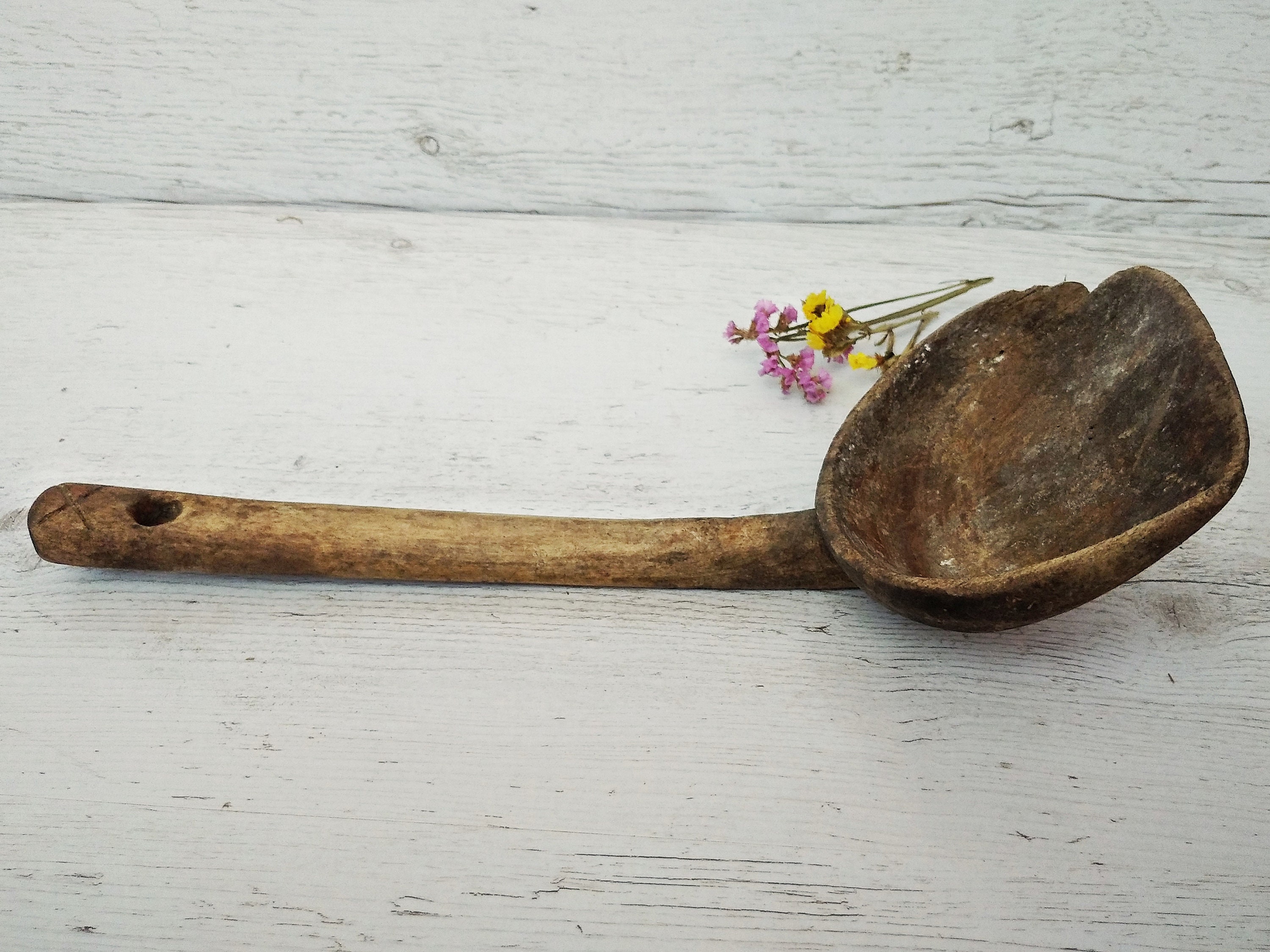 Cucharón de madera Cuchara grande Decoración antigua granja | Etsy