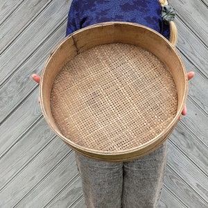 Large antique sifter 17.5&quot; Wooden sieve basket Country wall decor Round wall hanging strainer Farmhouse cottage primitives Rustic home decor